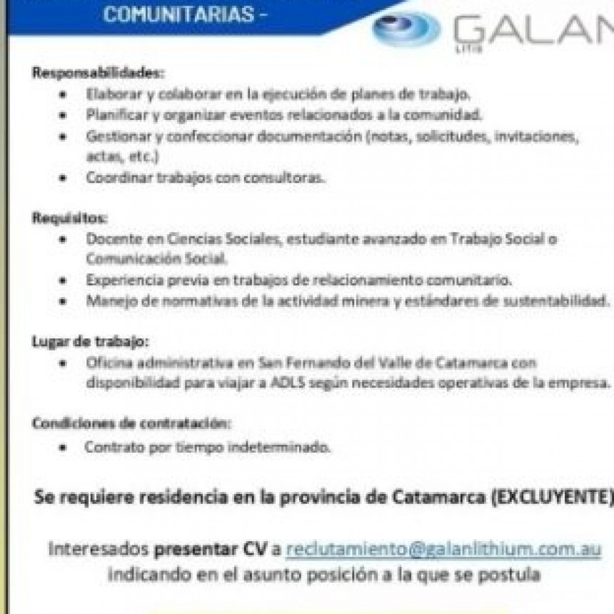 Una empresa minera busca empleados en la Capital