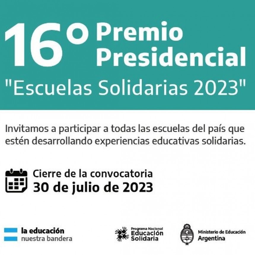 Premio Presidencial “Escuelas Solidarias” 2023: abren la inscripción para participar