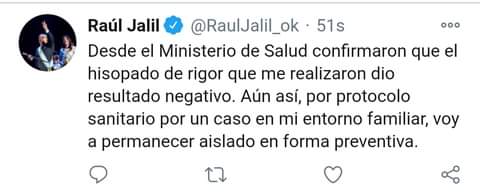 RAUL JALIL NEGATIVO DE COVID-19